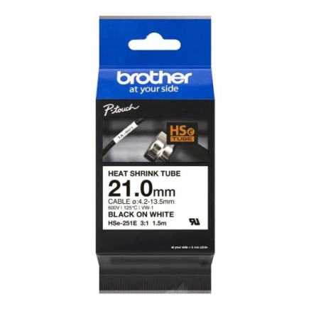 BROTHER CINTA TUBO TERMORETRÁCTIL TEXTO NEGRO SOBRE BLANCO 21MMX1,5M