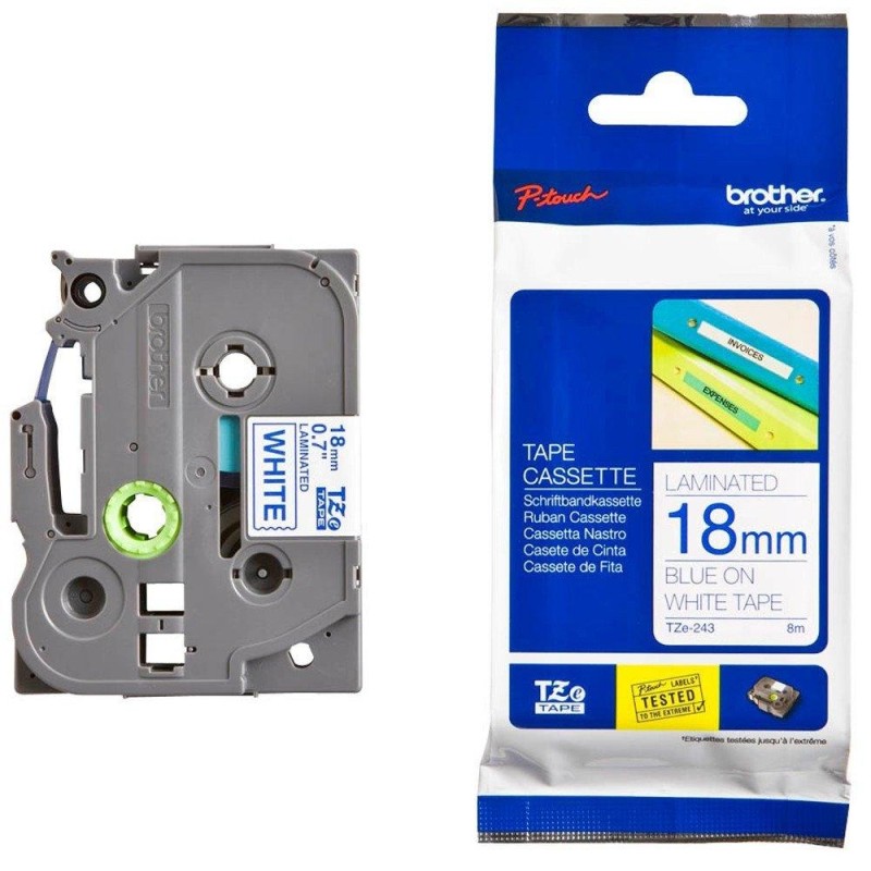 BROTHER CINTA ROTULADORA LAMINADA TEXTO AZUL SOBRE BLANCO - 18MMX8M