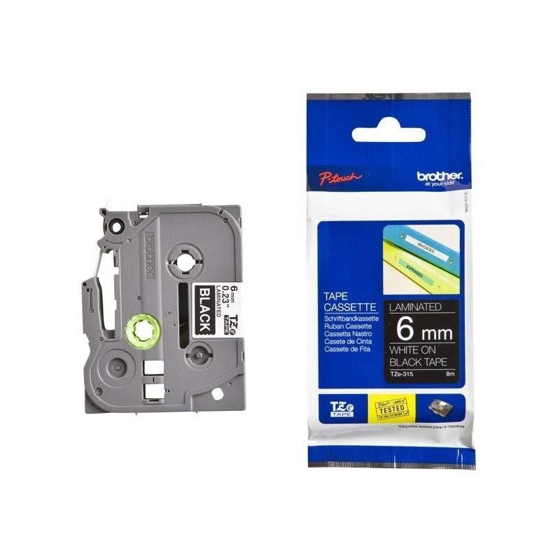BROTHER CINTA ROTULADORA LAMINADA TEXTO BLANCO SOBRE NEGRO - 6MMX8M