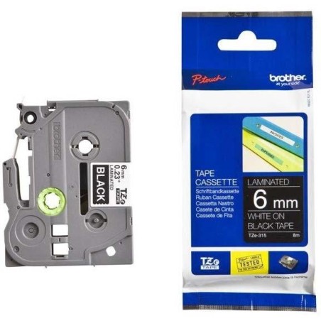 BROTHER CINTA ROTULADORA LAMINADA TEXTO BLANCO SOBRE NEGRO - 6MMX8M