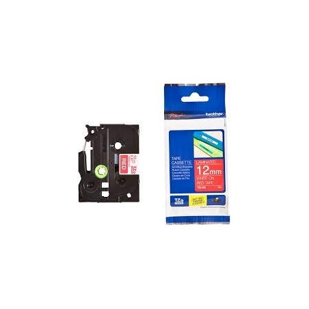 BROTHER CINTA ROTULADORA LAMINADA TEXTO BLANCO SOBRE ROJO - 12MMX8M