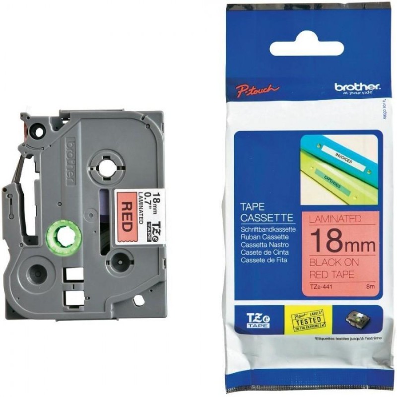 BROTHER CINTA ROTULADORA LAMINADA TEXTO NEGRO SOBRE ROJO - 18MMX8M