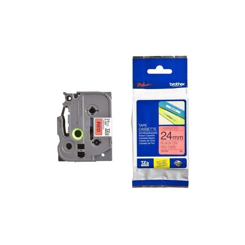 BROTHER CINTA ROTULADORA LAMINADA TEXTO NEGRO SOBRE ROJO - 24MMX8M