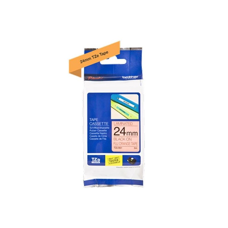 BROTHER CINTA ROTULADORA LAMINADA TEXTO NEGRO SOBRE NARANJA FLUOR - 24MMX5M