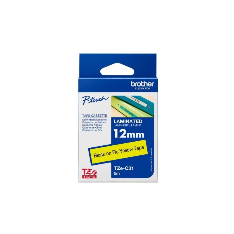 BROTHER CINTA ROTULADORA LAMINADA NEGRO SOBRE AMARILLO FLUOR - 12MMX5M