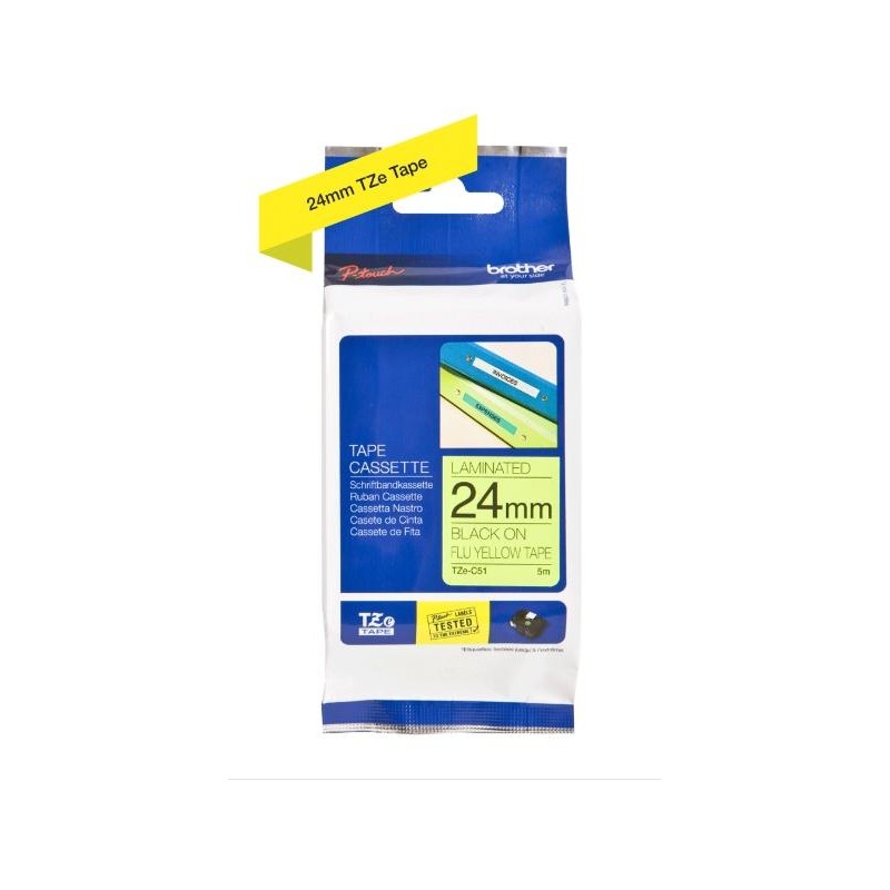 BROTHER CINTA ROTULADORA LAMINADA NEGRO SOBRE FONDO AMARILLO FLUOR - 24MMX5M