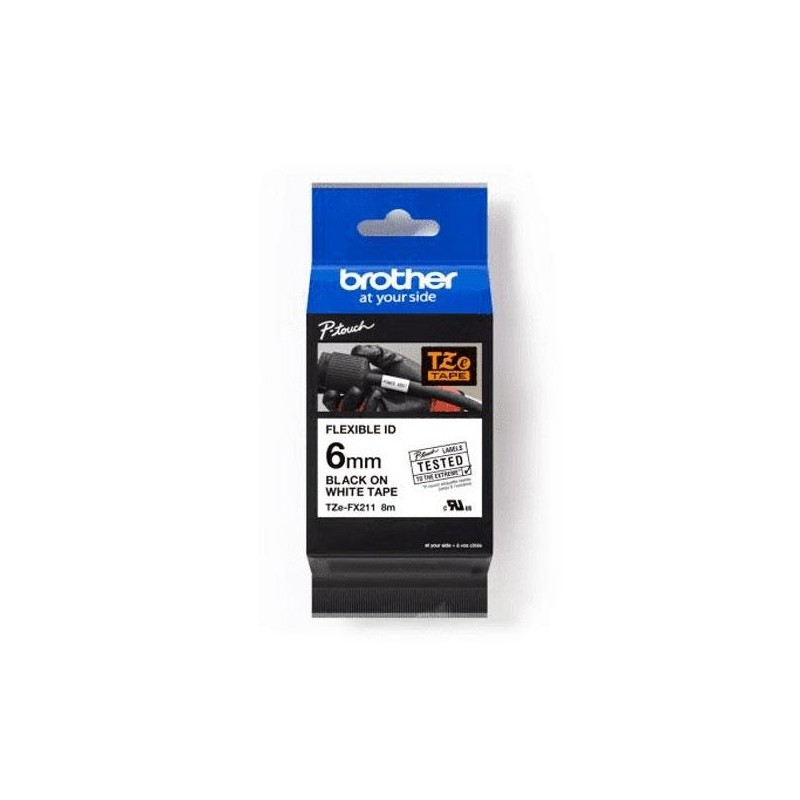 BROTHER CINTA ROTULADORA LAMINADA FLEXIBLE TEXTO NEGRO SOBRE BLANCO - 6MMX8M