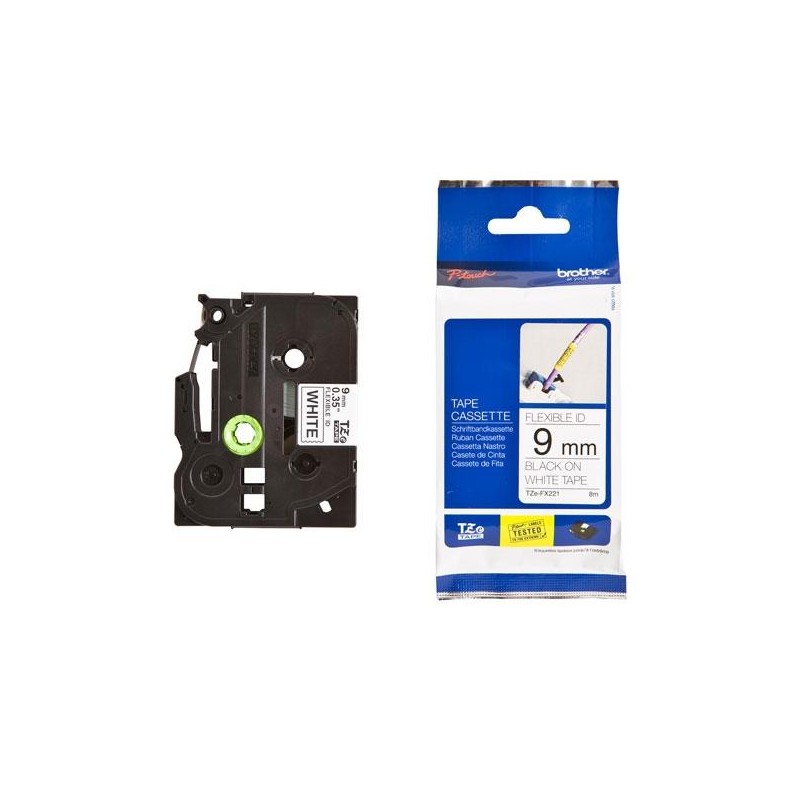 BROTHER CINTA ROTULADORA LAMINADA FLEXIBLE TEXTO NEGRO SOBRE BLANCO - 9MMX8M