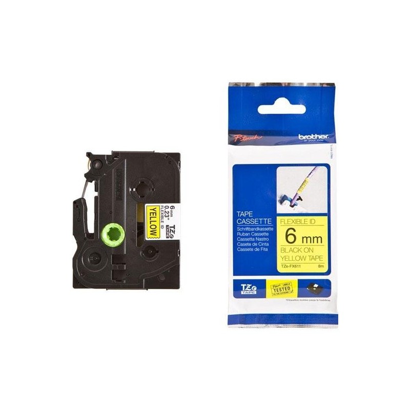 BROTHER CINTA ROTULADORA LAMINADA FLEXIBLE TEXTO NEGRO SOBRE AMARILLO - 6MMX8M