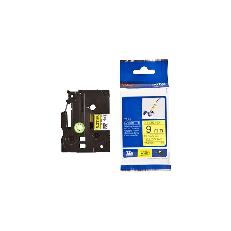 BROTHER CINTA ROTULADORA LAMINADA FLEXIBLE TEXTO NEGRO SOBRE AMARILLO - 9MMX8M