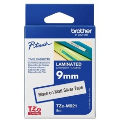 BROTHER CINTA ROTULADORA LAMINADA METALICA TEXTO NEGRO SOBRE PLATA MATE - 9MMX8M