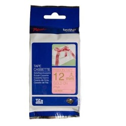 BROTHER CINTA ROTULADORA TELA SATINADA NO ADHESIVO TEXTO DORADO SOBRE TEJIDO ROSA - 12MMX4M