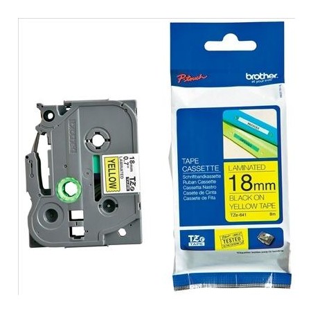 BROTHER CINTA ROTULADORA LAMINADA SUPER ADESHIVA TEXTO NEGRO SOBRE AMARILLO - 18MMX8M