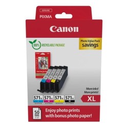 CANON TINTA ECOPACK BK+ C/M/Y +50H PAPEL FOTO 10X15 GLOSSY II PARA PIXMA TS 5051/5053/5055/6050/6051/6052/8051/8052/9050/9055 -