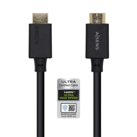 AISENS CABLE HDMI V2.1 PREMIUM ALTA VELOCIDAD HEC 8K@60HZ 48GBPS A/M - A/M NEGRO 0,5M