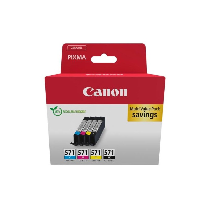 CANON TINTA ECOPACK BK+ C/M/Y PARA PIXMA TS 5051/5053/5055/6050/6051/6052/8051/8052/9050/9055 - CLI 571