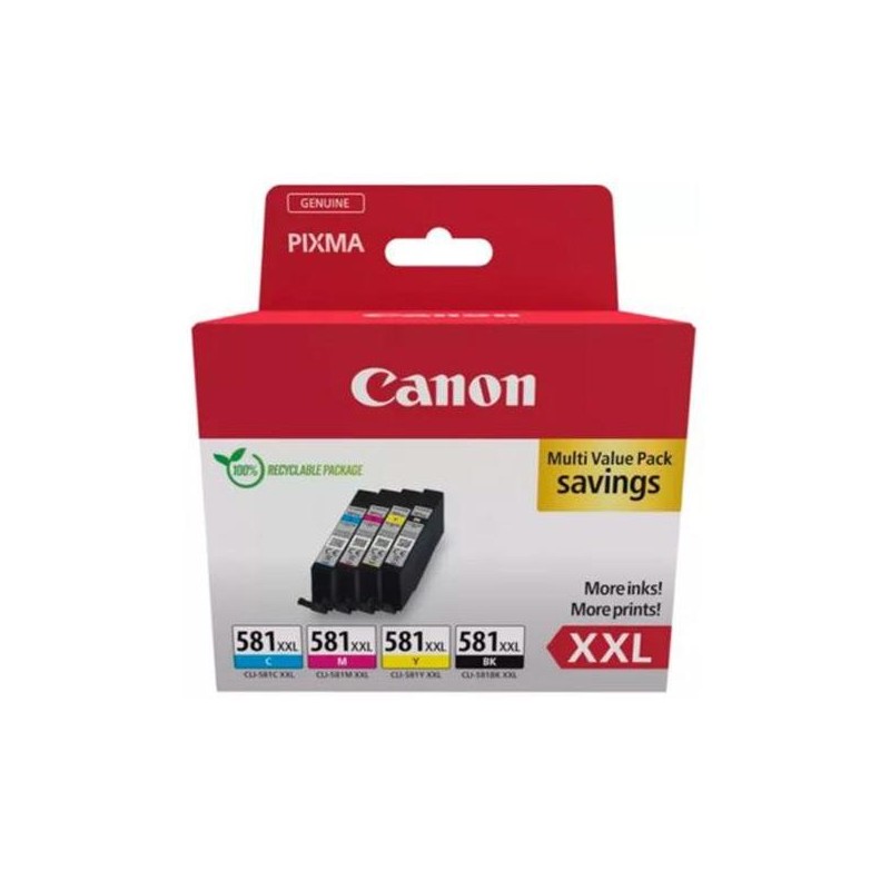 CANON TINTA ECOPACK BK +C/M/Y - PIXMA TS 6251/6350/6351/705/8252/8350/8351/8352/9550/9551- CLI 581XXL