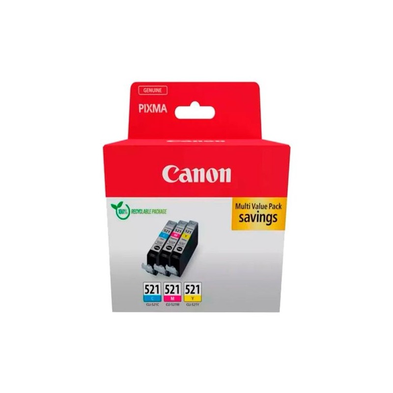 CANON TINTA ECOPACK C/M/Y PARA PIXMA IP 3600/4700 - MP 540/550/560/620/630/640/980/990 - MX 860/870 - CLI 521