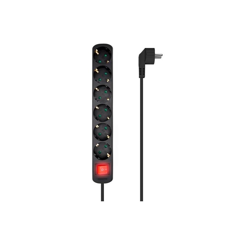 AISENS REGLETA DE ENCHUFES CON 6 TOMAS CON INTERRUPTOR CABLE 1,4M NEGRO
