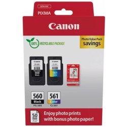 CANON TINTA ECOPACK BK+C/M/Y + 50H PAPEL FOTOGRÁFICO 10X15 BRILLANTE GP 501 PIXMA TS 5350/5350A/5350I/5351/5351A - PG 560 + CL 5