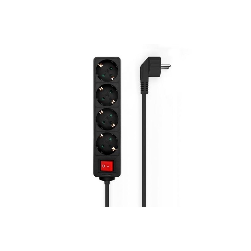 AISENS BASE MULTIPLE 4 TOMAS CON INTERRUPTOR CON CABLE 3X1,5MM2, NEGRO, 1,4M