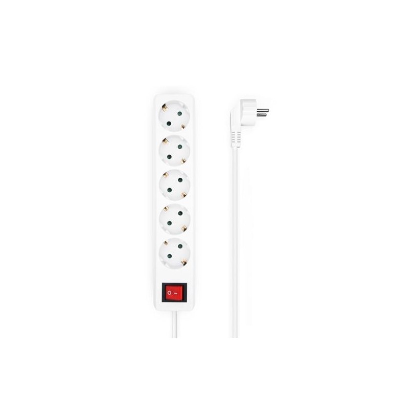 AISENS BASE MULTIPLE 5 TOMAS CON INTERRUPTOR CON CABLE 3X1,5MM2, BLANCO, 1,4M