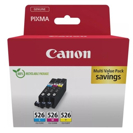 CANON TINTA ECOPACK TRICOLOR C/M/Y PIXMA IP4850/4950 - IX6550 - MG5150/5250/5350/6150/6250 - MX895 - CLI526 (PACK 3 COLORES)