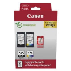 CANON TINTA ECOPACK BK+ C / M / Y + 50H PAPEL FOTOGRÁFICO 10X15 PARA PIXMA TR 4750I/4751I/4755I - TS 3550I/3551I - PG 575 + CL 5