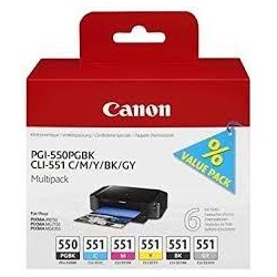 CANON TINTA MULTIPACKPACK PGBK+C/M/Y/BK/GY PIXMA IP 7240/7250 - PGI 550 + CLI 551 (PACK 6 COLORES)