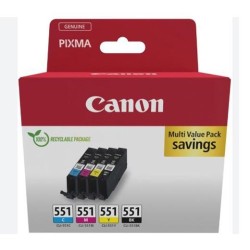 CANON TINTA ECOPACK BK+C/M/Y MAXIFY MG 5550/5650/6650/7550 - IP 8750 - IX 6850 - MX 725 - PIXUS MG 7550 - CLI 551