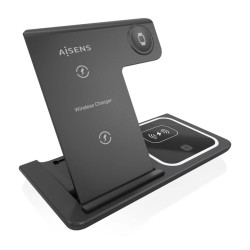 AISENS CARGADOR INALAMBRICO USB-C 3 EN 1 DE 15W MOVIL, APPLE WACHT, AURICULARES CON ESTUCHE DE CARGA, NEGRO