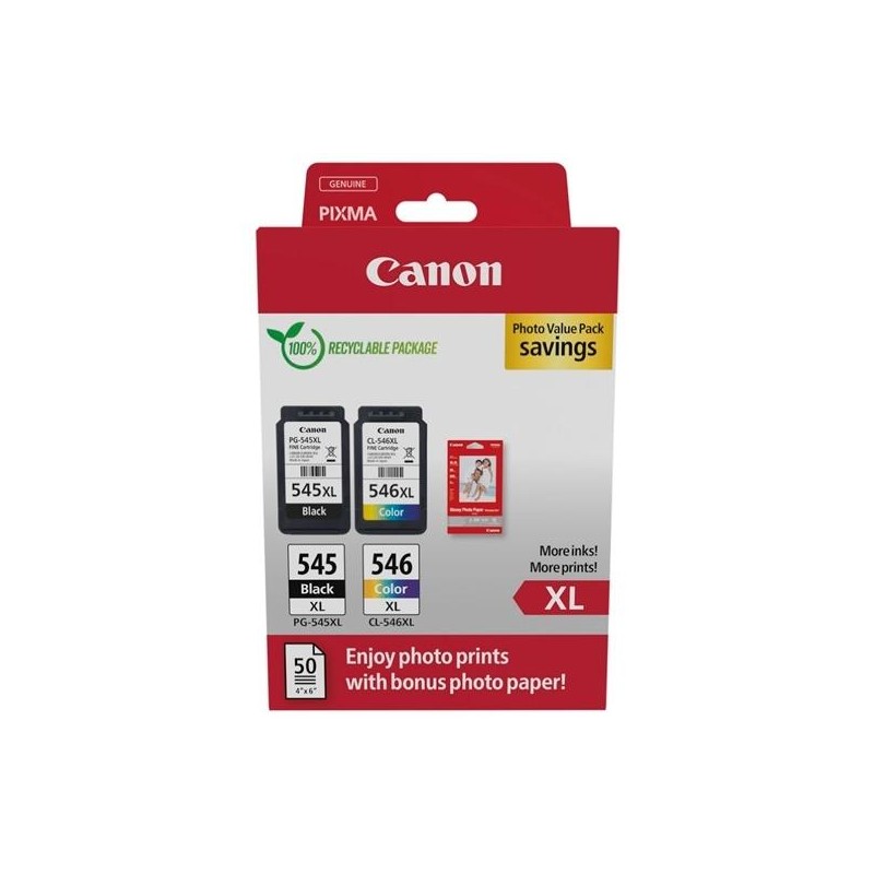 CANON TINTA ECOPACK BK+ C/M/Y + 50H PAPEL FOTOGRÁFICO 10X15 PARA PIXMA TR 4551/4650/4651 - TS 3350/3351/3352/3355/3450/3451/3452
