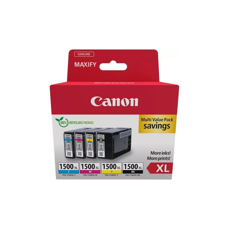 CANON TINTA ECOPACK BK+C/M/Y PACK 4XL PARA MAXIFY IB 4050/4150 - MB 5150/5155/5350/5450 - PGI 1500XL