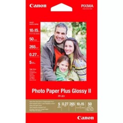 CANON PAPEL FOTOGRÁFICO PLUS GLOSSY II - BLANCO BRILLO - PP-201 - 10X15CM 265GR - 4X6" - 50 HOJAS