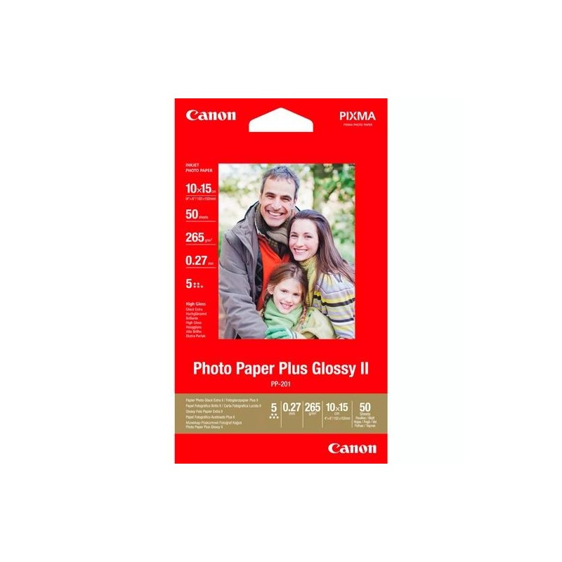 CANON PAPEL FOTOGRÁFICO PLUS GLOSSY II - BLANCO BRILLO - PP-201 - 10X15CM 265GR - 4X6" - 50 HOJAS