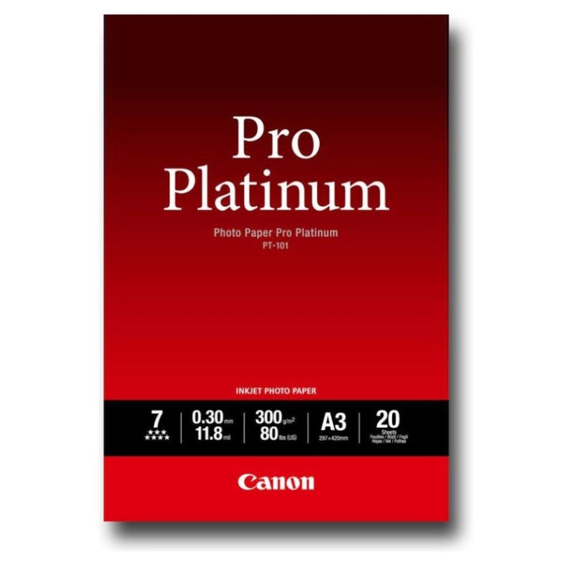 CANON PAPEL FOTOGRAFICO PT-101 PRO PLATINUM - A3 29,7X42CM - 300GR - 20 HOJAS