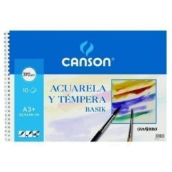 CANSON GUARRO BLOC ACUARELA Y TÉMPERA BASIK ESPIRAL 10 HOJAS 370GR 32,5X46CM SUELTO