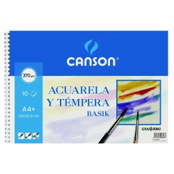 CANSON BLOC ACUARELA Y TÉMPERA BASIK ESPIRAL 10 HOJAS 370GR 23X32,5CM