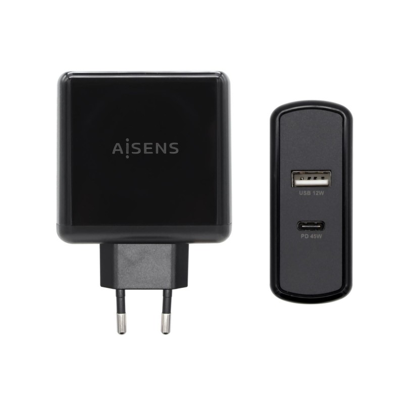 AISENS CARGADOR 57W, 1XUSB-C PD3.0 45W, 1XUSB-A 5V/2.4A 12W, NEGRO