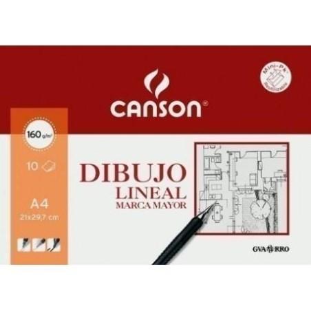 CANSON MINIPACK DIBUJO LINEAL 10 HOJAS GUARRO MARCA MAYOR 160 GR.21X29,7CM