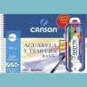 CANSON BLOC ACUARELA Y TÉMPERA BASIK ESPIRAL 10 HOJAS + 12 ACUERLAS MINI + PINCEL GRATIS 370GR 23X32,5CM UNITARIO