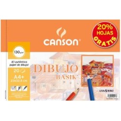CANSON BLOC DIBUJO BASIK ESPIRAL 20H+20% GRATIS A4+ 130GR MICROPERFORADO BLANCO NATURAL -10U-