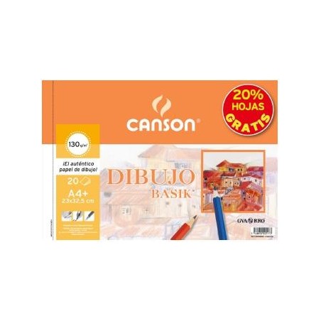 CANSON BLOC DIBUJO BASIK ESPIRAL 20H+20% GRATIS A4+ 130GR MICROPERFORADO BLANCO NATURAL -10U-