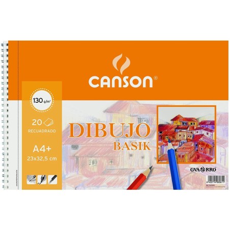 CANSON BLOC DIBUJO BASIK ESPIRAL 20H+20% GRATIS A4+ 130GR MICROPERFORADO C/RECUADRO BLANCO NATURAL -10U-