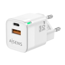 AISENS CARGADOR GAN 30W, 1XUSB-C PD3.0 QC4.0, 1XUSB-A QC3.0, BLANCO