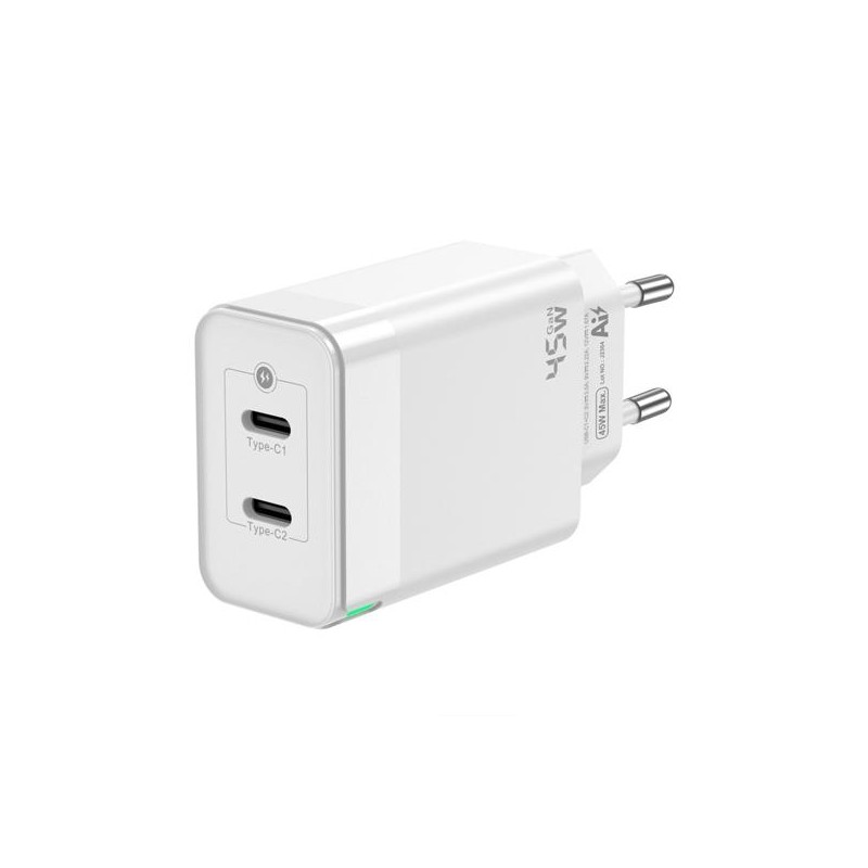 AISENS CARGADOR GAN 45W, 2XUSB-C PD3.0 QC4.0, BLANCO