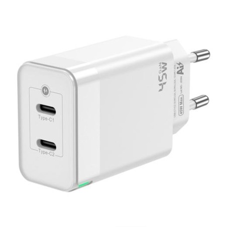 AISENS CARGADOR GAN 45W, 2XUSB-C PD3.0 QC4.0, BLANCO