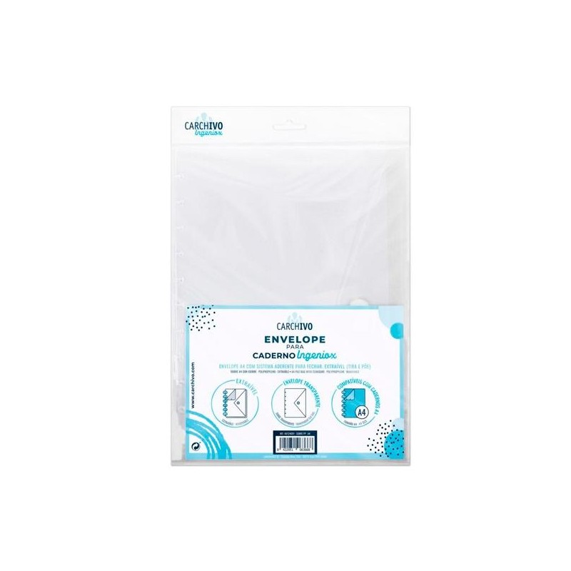 CARCHIVO SOBRE INGENIOX A4 EXTRAÍBLE CIERRE C/VELCRO POLIPROPILENO TRANSPARENTE