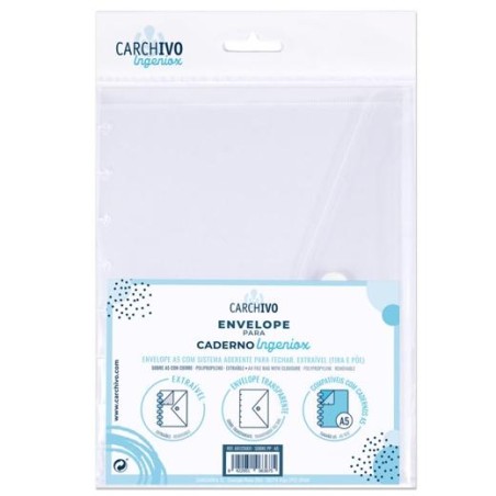 CARCHIVO SOBRE INGENIOX A5 EXTRAÍBLE CIERRE C/VELCRO POLIPROPILENO TRANSPARENTE