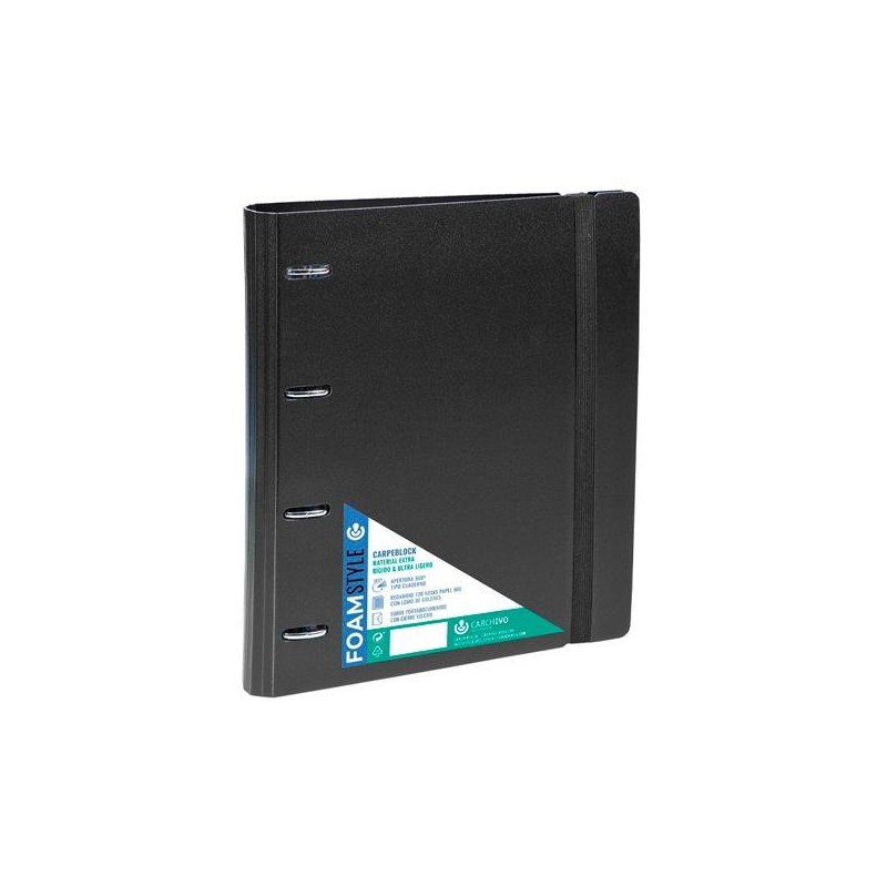 CARCHIVO CARPETA ANILLAS MIXTAS 4X35MM CARPEBLOCK 360 FOAM STYLE C/RECAMBIO 100H A4 5X5 90GR C/GOMA 4 SEPARADORES NEGRO